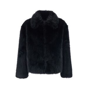 Tonywack Men Black Jacket With Classic Collar In Faux Fur Man